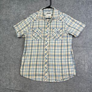 Mountain Khakis Rodeo Shirt Mens Size Medium Pearl Snap Plaid Camp Outdoor